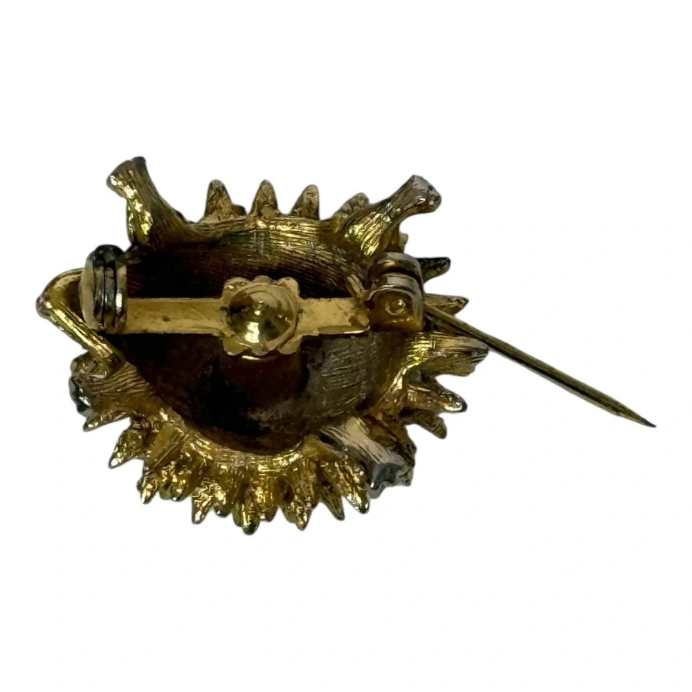 Vintage‎ Hedgehog Pin Brooch Gold With Multiple Rhinestones 1